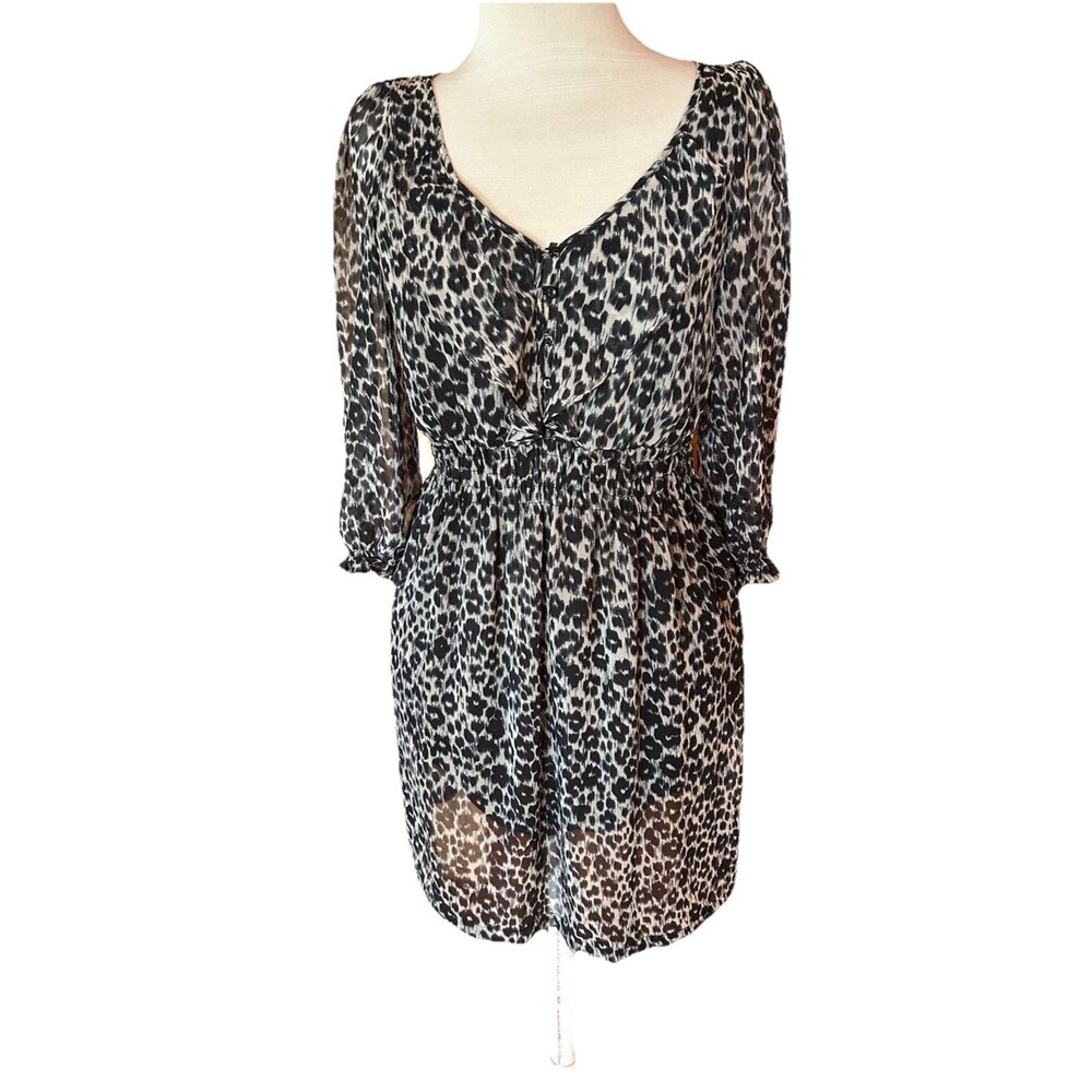 Zara Basic Leopard Mini Dress Sz Small Smocked Vamp Party Cruise Resort Ruffled